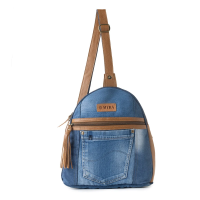 BANDIT BLUE denim schoudertas met leer