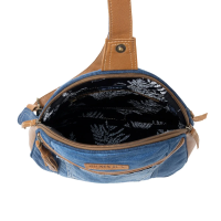 BANDIT BLUE denim schoudertas met leer