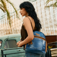 BANDIT BLUE denim schoudertas met leer