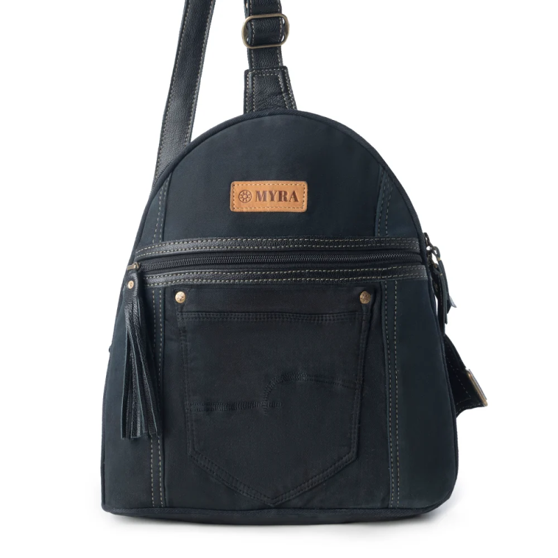 BANDIT DARKBLUE denim schoudertas met leer